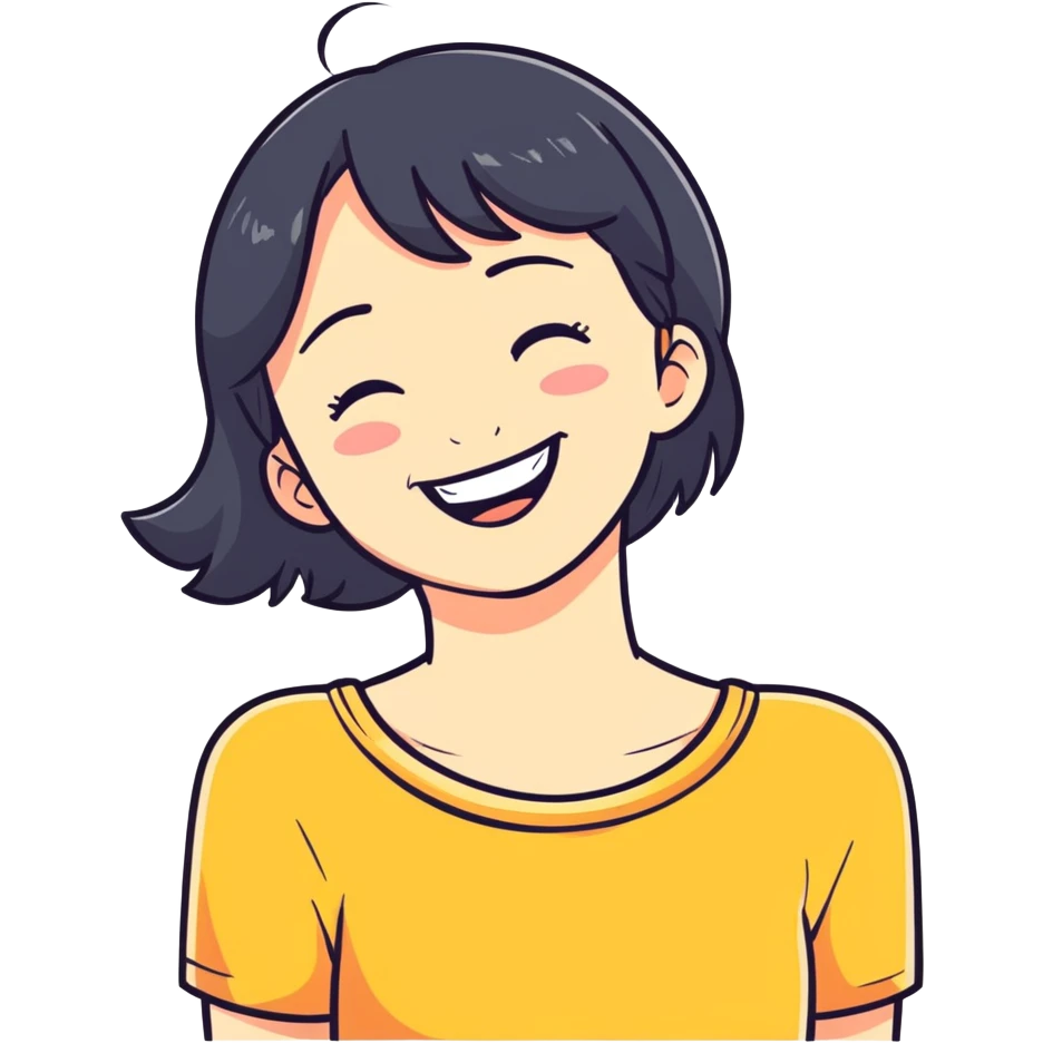 Girl holding her neck while laughing emoji