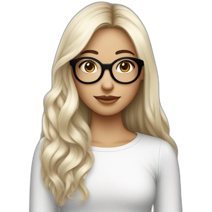 une fille avec de long cheveux noir lisse, la peau blanche ,et avec des lunette (en forme de carrer un peu déformé) assez grosse comparer a ça tête , portant un pull noir emoji