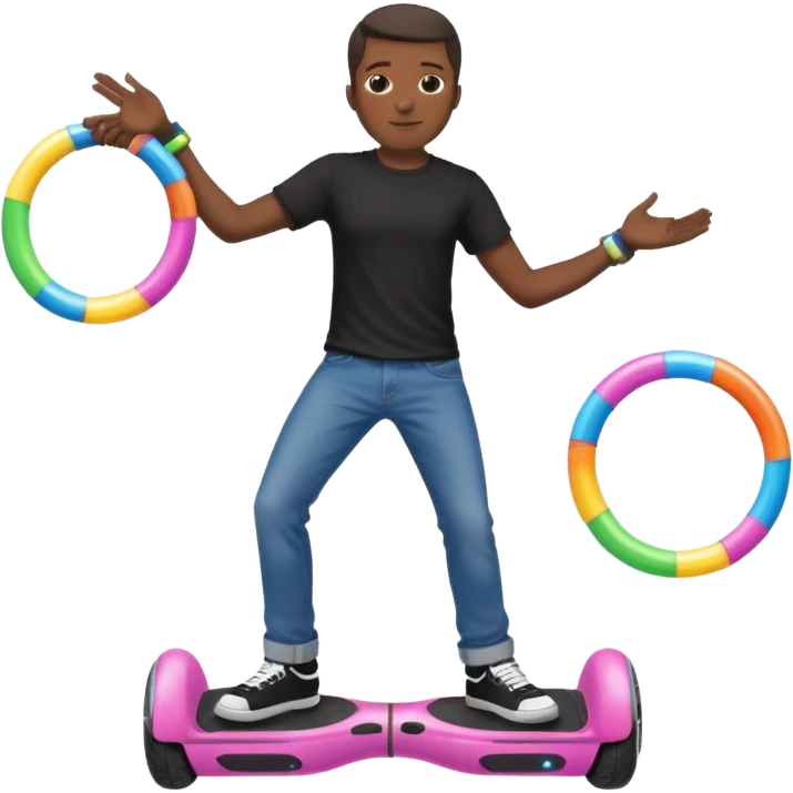 black man on a huverboard with a hola hoop emoji