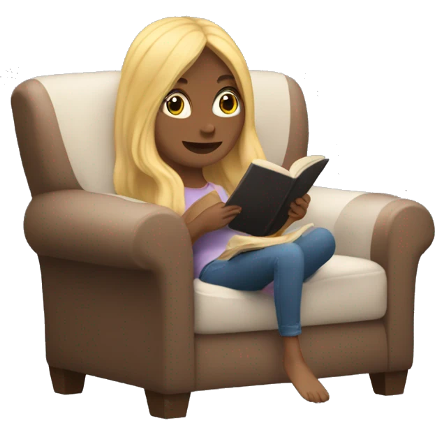 long hair white girl reading a book in cozy chair  emoji