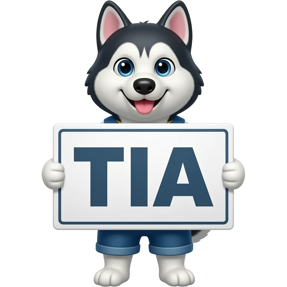 husky dog holding a large sign that says TIA emoji