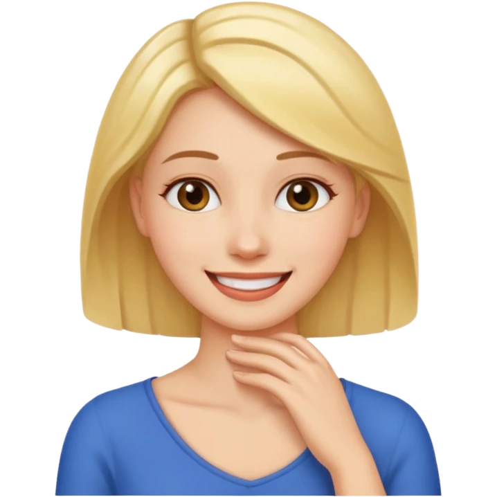 A women holding hand on neck and smiling  emoji