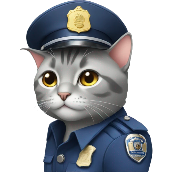 Grey cat with a police hat and a Tokyo police badge emoji
