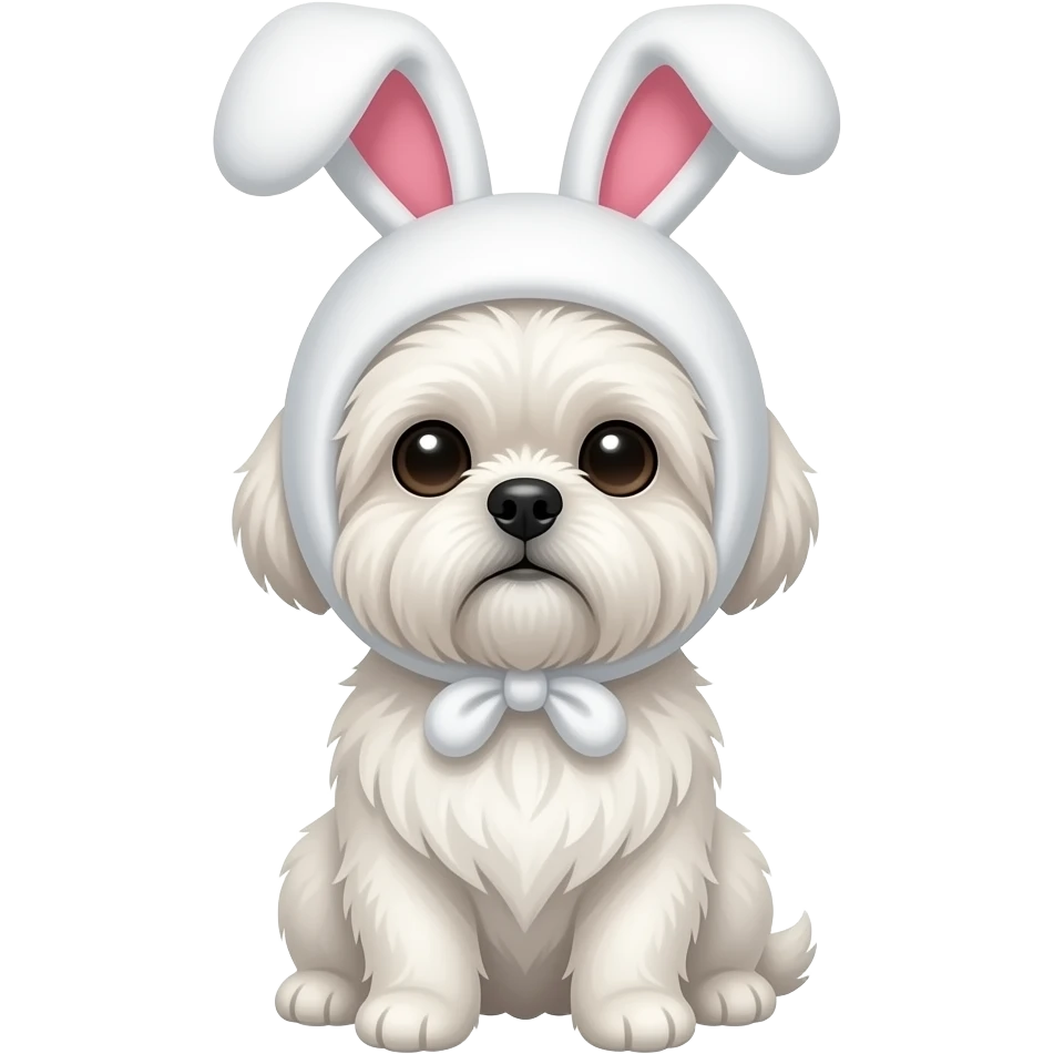White Shih Tzu with a bunny hat emoji
