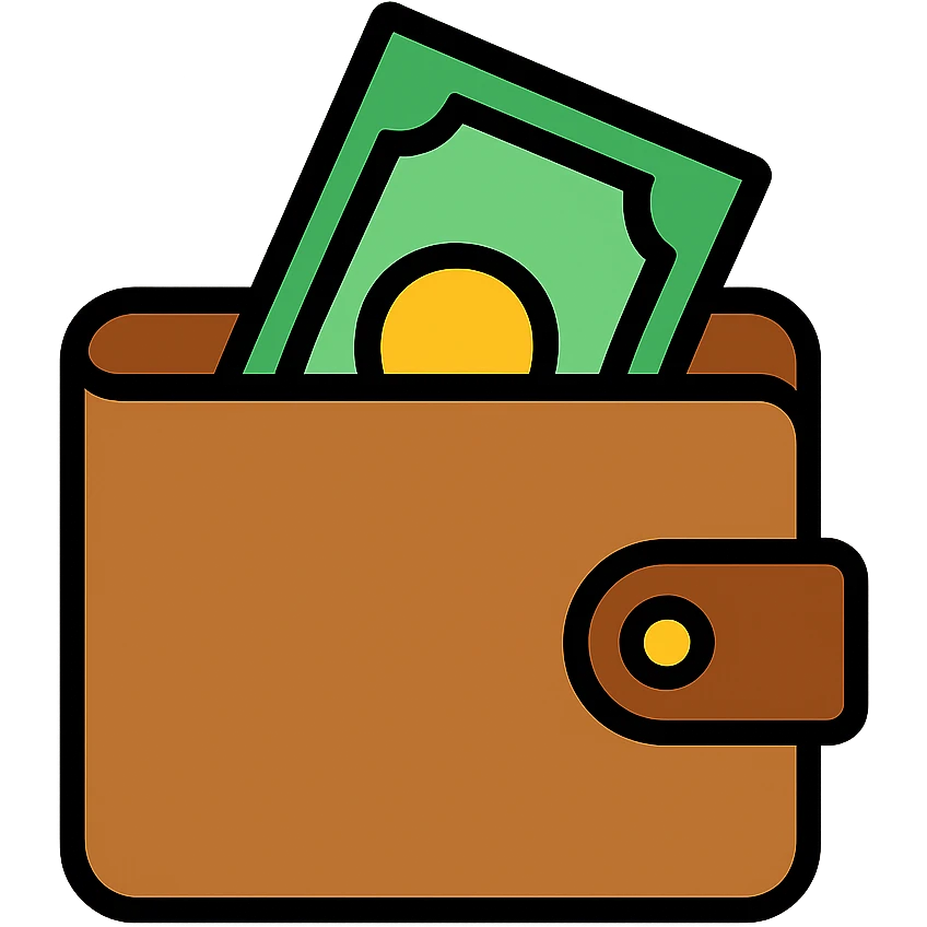 A leather wallet with a bit of cash sticking out, simple and recognizable emoji