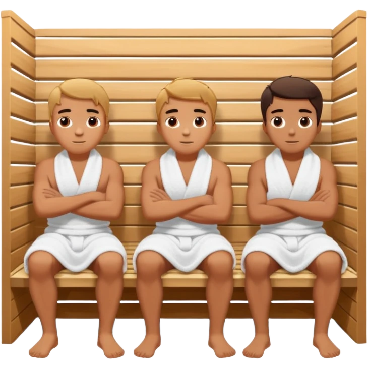 three young half-naked men turned in towels sit in the hot sauna emoji