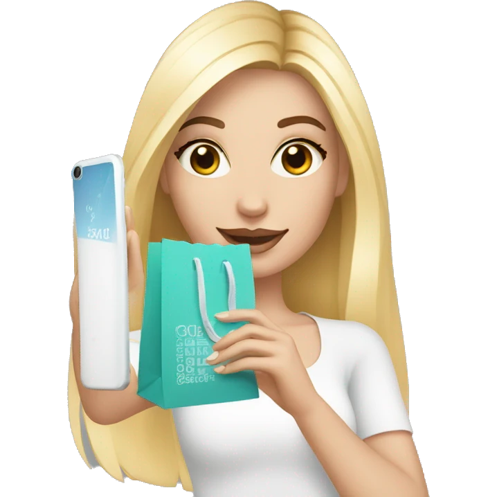 white skin influencer taking selfie with a shopping bag emoji