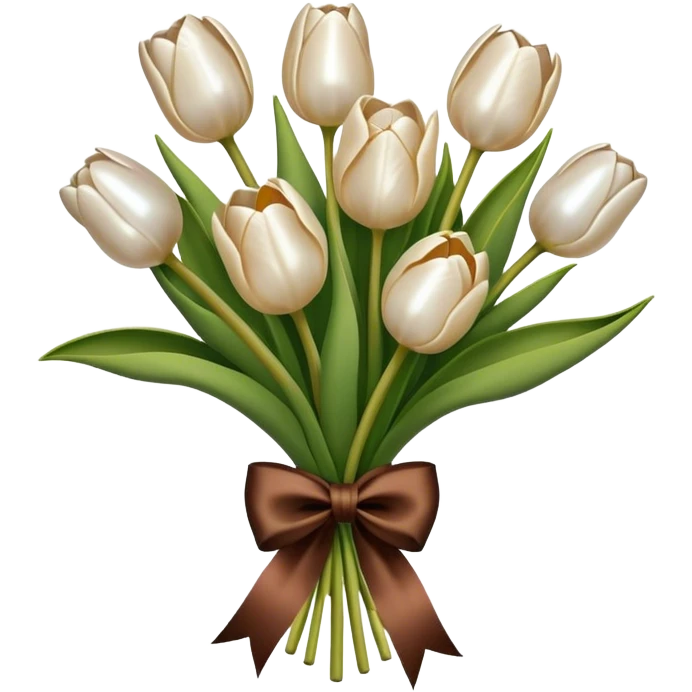 A bouquet of pearl-colored tulips tied with a brown silk bow  emoji
