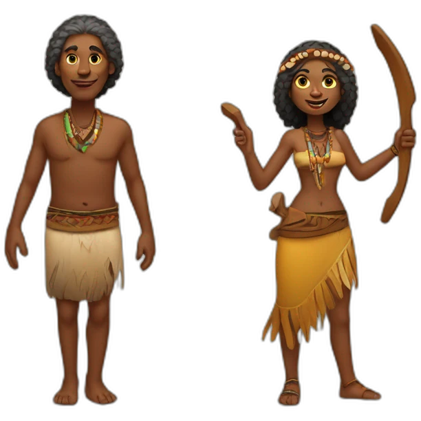 aborigen man with boomerang and etnic woman from australia full body emoji