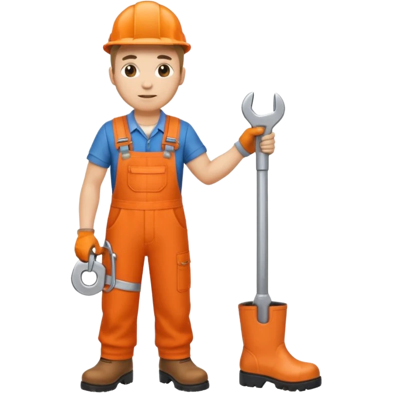 railway engineer in orange overalls, boots, holding a spanner emoji