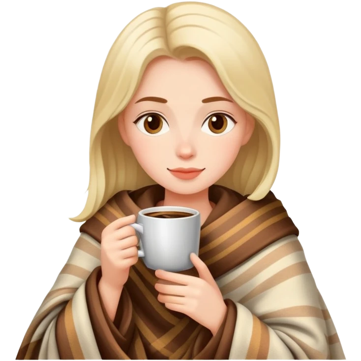 Woman in her cozy blanket drinking coffee  emoji