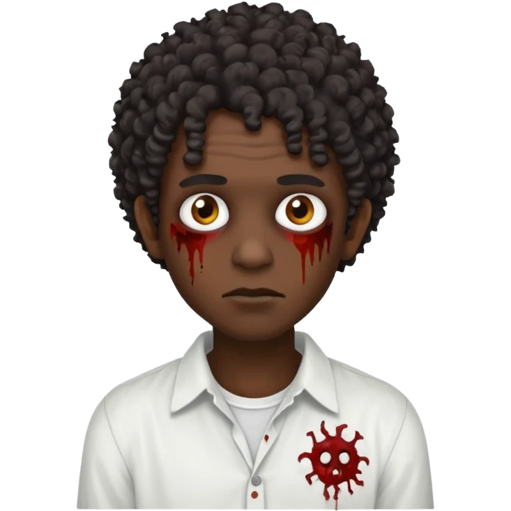 a curly haired emo zombie with a white blouse and dark skin man emoji