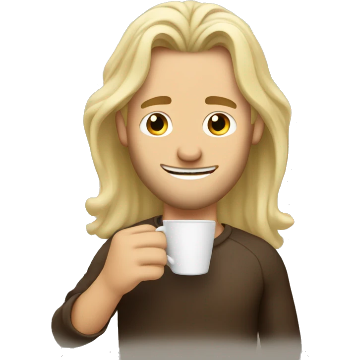 Long haired blonde man drinking a coffee happily  emoji