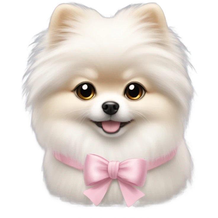 A white small Pomeranian with a cute little light pink bow on her hair emoji