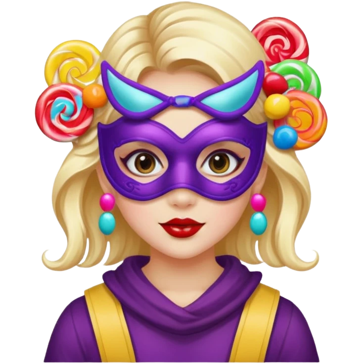 girl with a lot of accessories and masks made out of candy emoji