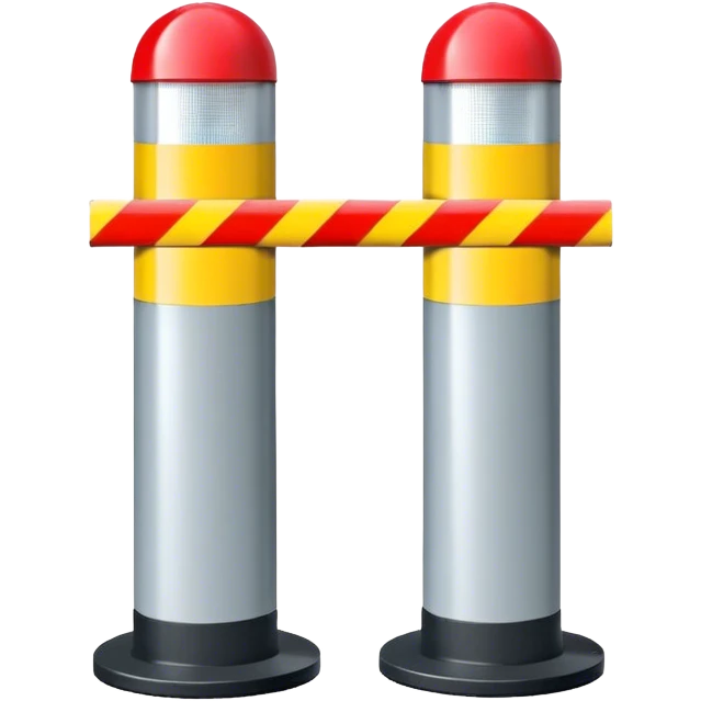 Two reflector-equipped traffic bollards with a caution tape stretched between them, marking a restricted or blocked area emoji