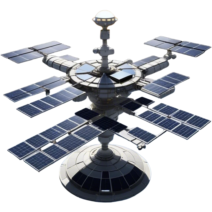  Cinematic Realistic Space Station – A highly detailed, sprawling orbital station with complex solar panels and intricate docking modules. The metallic structure glows faintly from reflected sunlight, with the curvature of Earth and the deep blackness of space in the background. emoji