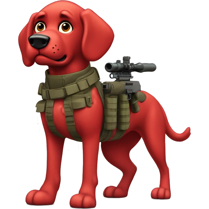 Clifford the giant bright red dog pbs humanoid as a military sniper call of duty character standing alone on two feet in war emoji