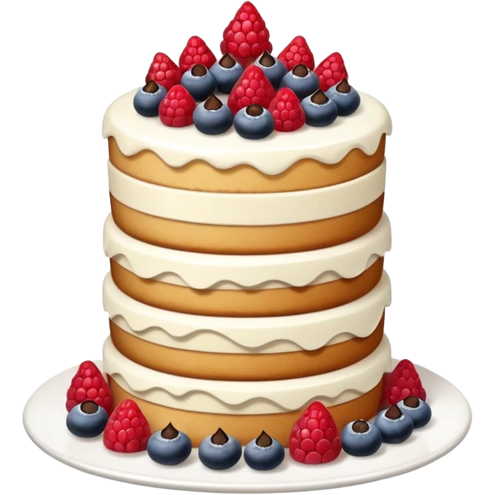 A layered tower of desserts with frosting emoji