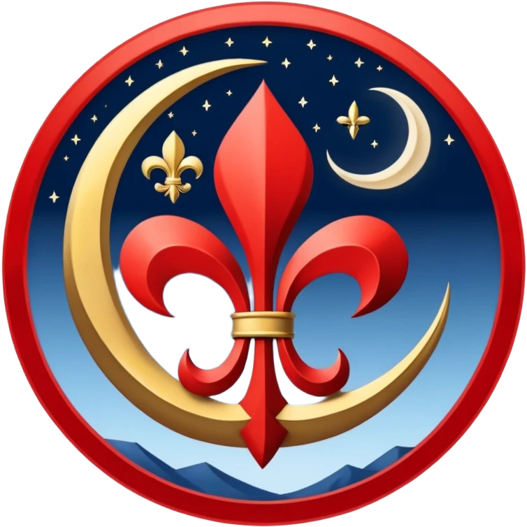 Left side navy blue right side red and on the middle fleur de lys symbol Turkish moon under the symbol it's turning the sky  emoji