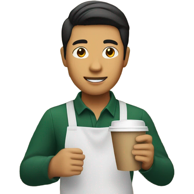 starbucks asian man barista with a cup in hand emoji