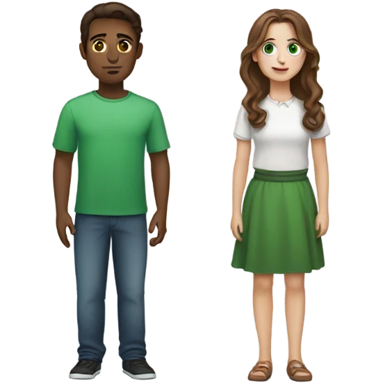 My best friend with brown eyes and brown hair with me with green eyes and brown hair emoji