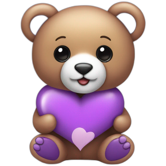 Un osito de peluche sosteniendo un corazón de color morado emoji