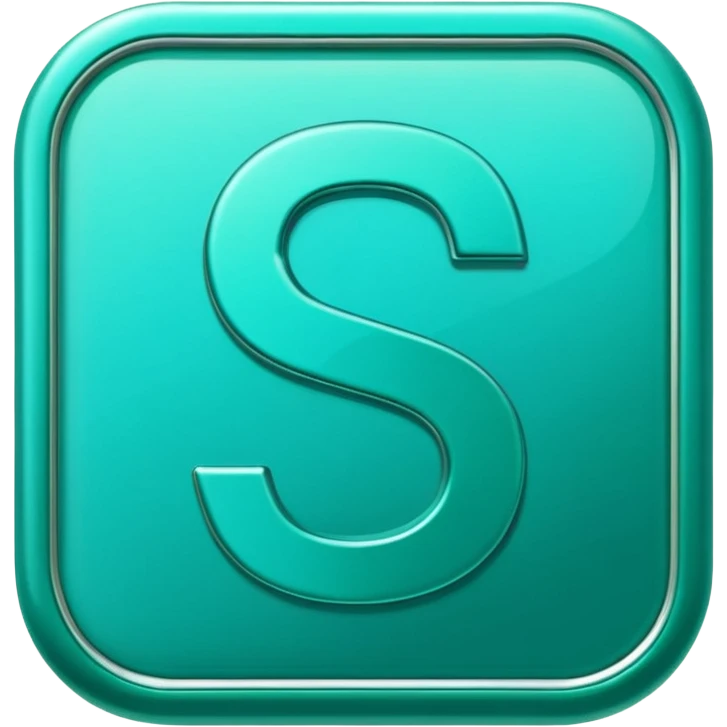 Create a custom emoji badge featuring a stylized, glossy letter “S”. Use the Platinum rank style from League of Legends: teal-green metallics, reflective surfaces, and a futuristic elegant frame. Vibrant and high readability.
 emoji