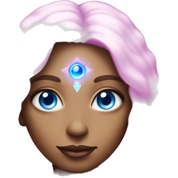 magical diva with thin pink andromedan skin long hair and blue eyes glowing third eye emoji