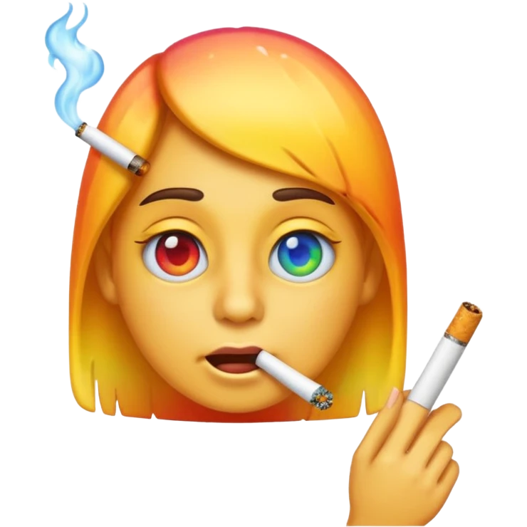 Emoji with a cigarette in mouth and sweating and has rainbow eyes  emoji