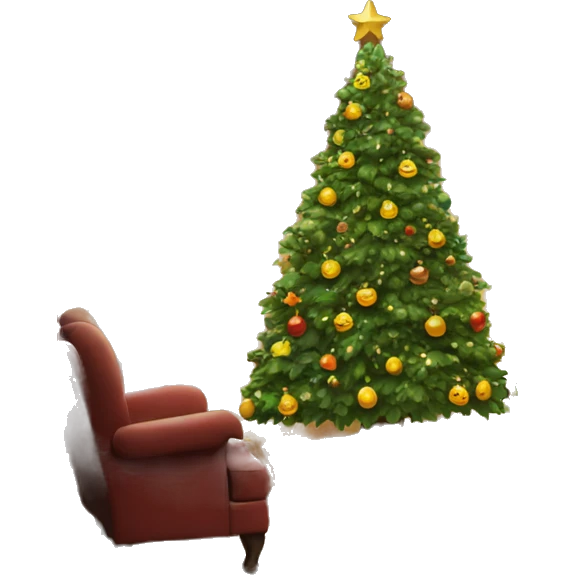Christmas tree next to a fireplace decorated for christmas emoji