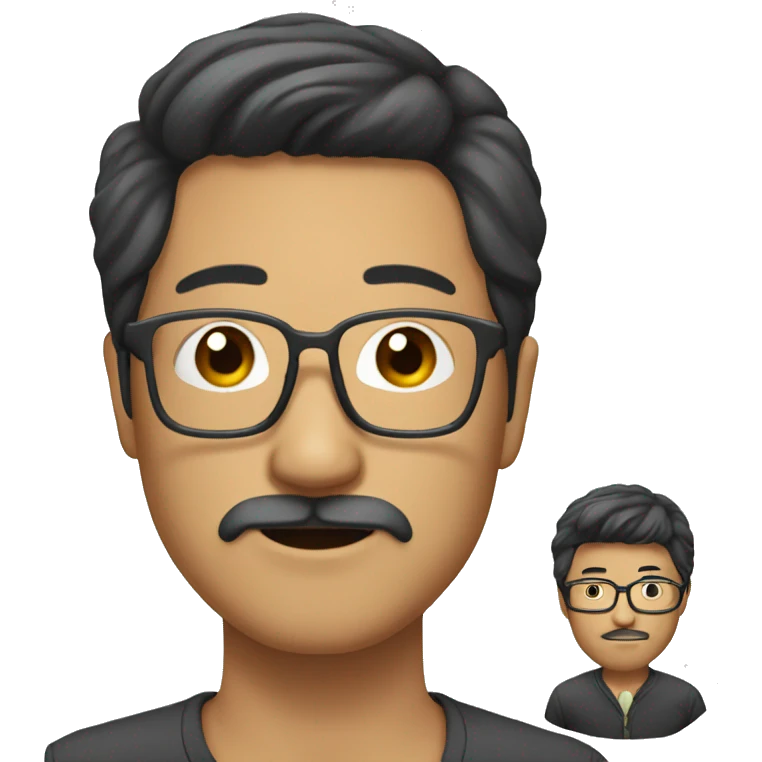 long hair asian guy with glasses and mustach emoji
