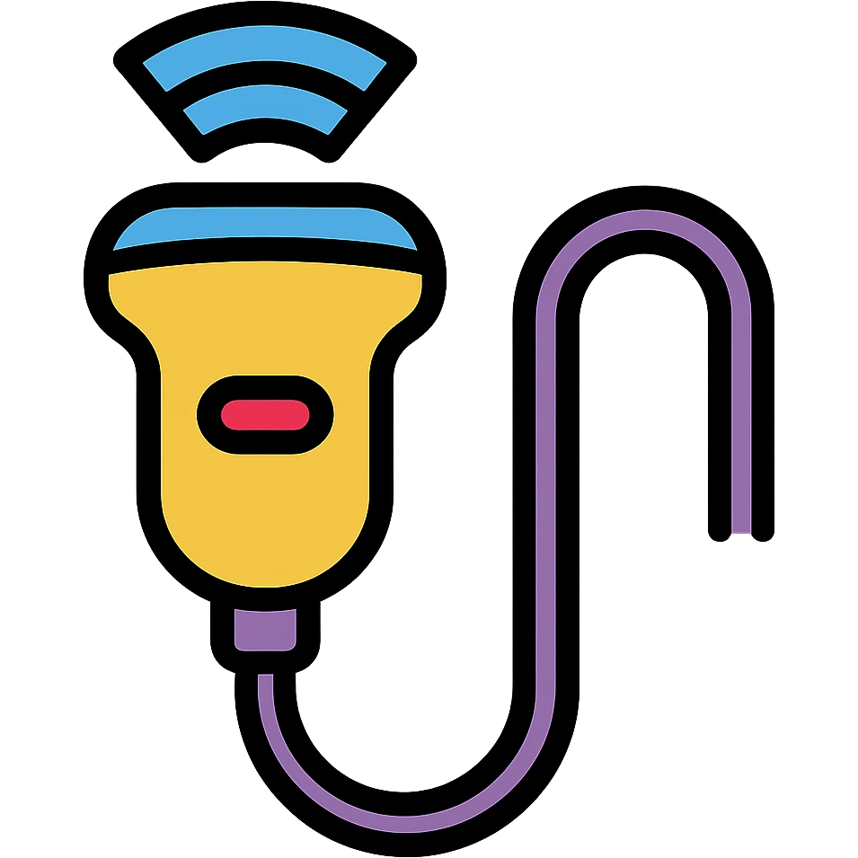 Add blue highlights to the ultrasound probe, keep the color outline icon style, with the cable visible. emoji