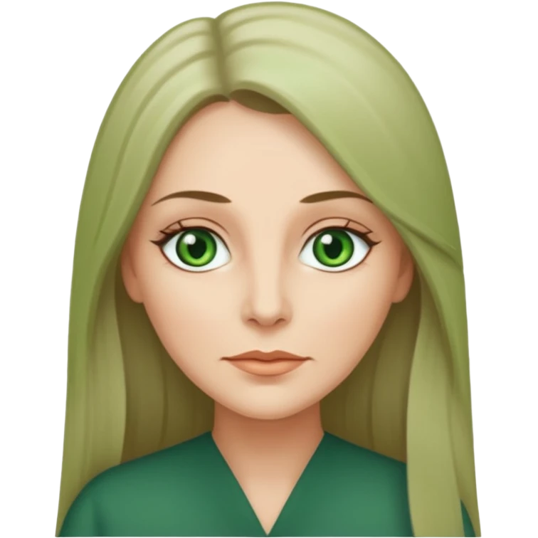 middle age woman with green eyes and long straight ash hair emoji