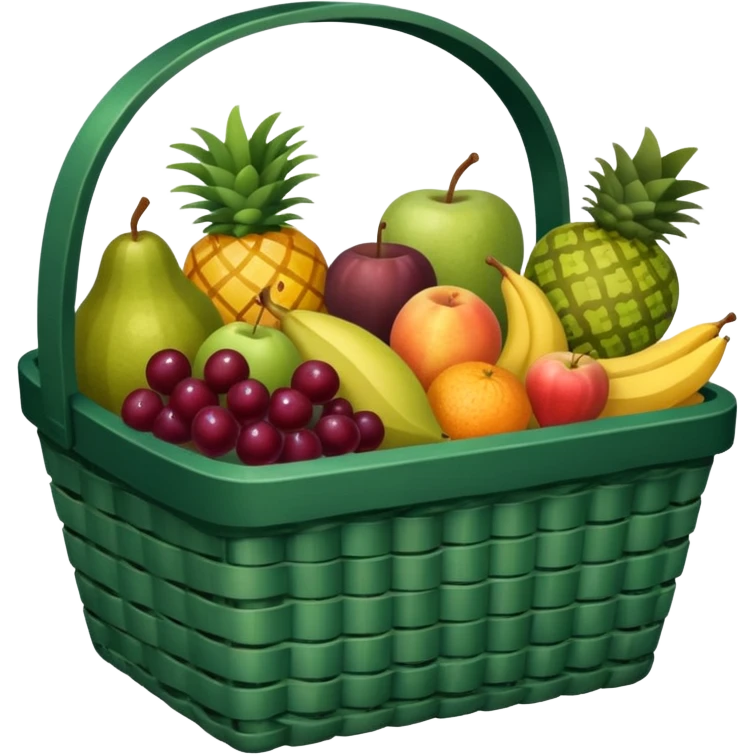Dark green, plaid basket with both food, drink and fruits emoji