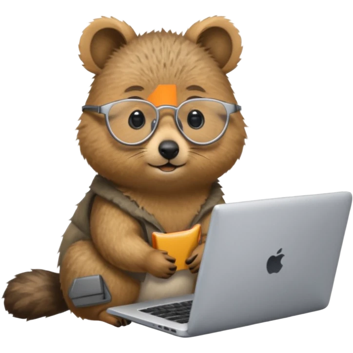 Silver-rimmed, bespectacled front quokka working on a laptop emoji