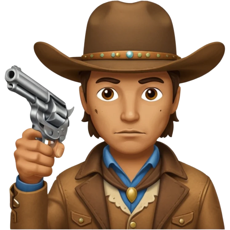 A cowboy pointing his revolver in front of you and saying, "Give me your money." emoji