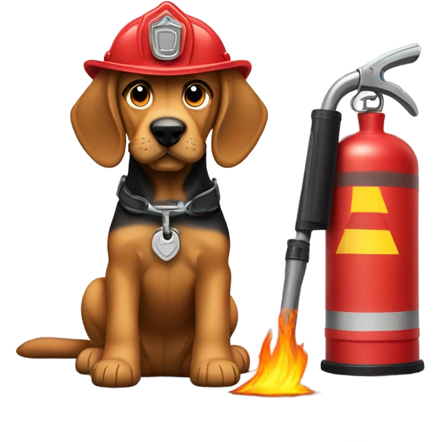 A Bloodhound puppy dog is a fireman! emoji