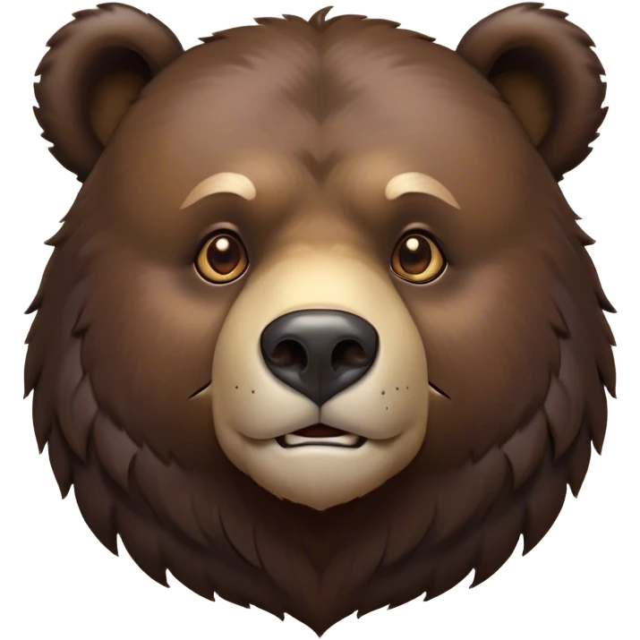 Cinematic Noble Bear Portrait Emoji, Poised and regal, with a large, imposing build and a thick, well-groomed rich dark brown fur, deep-set soulful eyes, Simplified yet sharp and sophisticated features, highly detailed, glowing with a soft, dignified glow, high shine, intelligent and formidable, stylized with an air of wild majesty, focused and attentive, soft glowing outline, capturing the essence of a watchful and commanding guardian, so majestic it feels as though it could lumber out of the screen with effortless authority! emoji