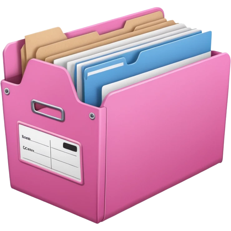 Pink file folder full of documents storage box with label emoji