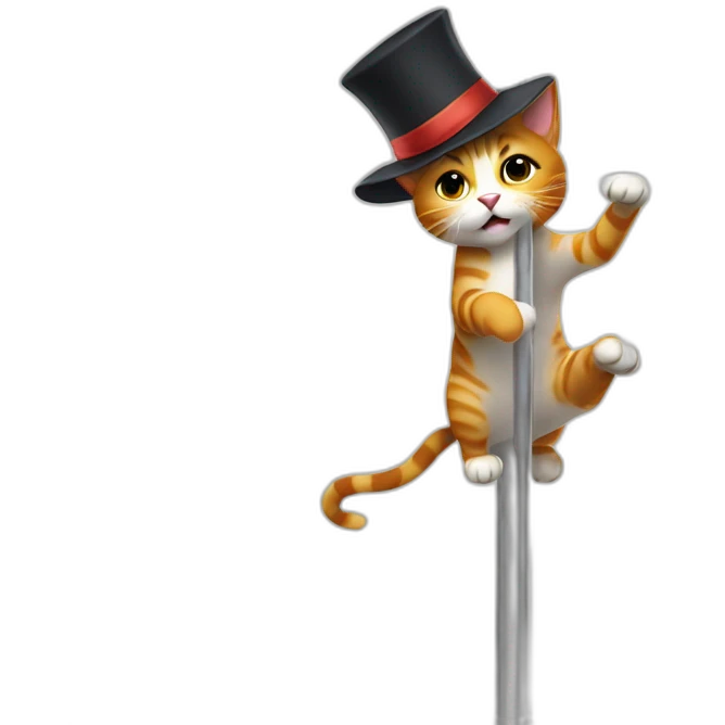 Cat pole-dancing with a hat emoji