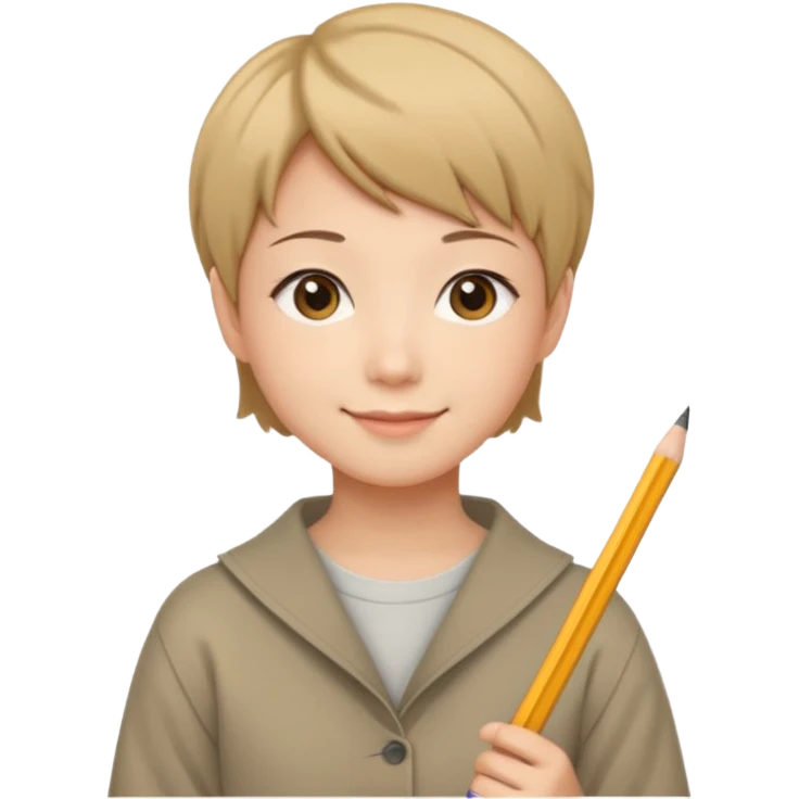 quero um personagem japones, de pouco cabelo e sorrindo com um lapis na mao emoji