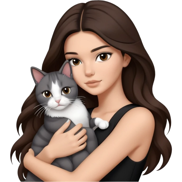 Kendall Jenner long hair with black dress hug one grey white cat emoji