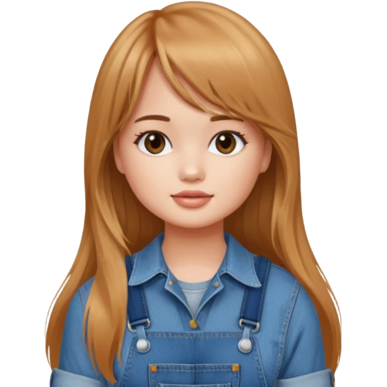 Debby Ryan (long hair with straight bangs) wearing overalls emoji