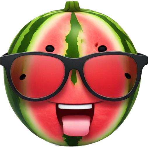 A cartoon watermelon that is wearing sunglasses  emoji