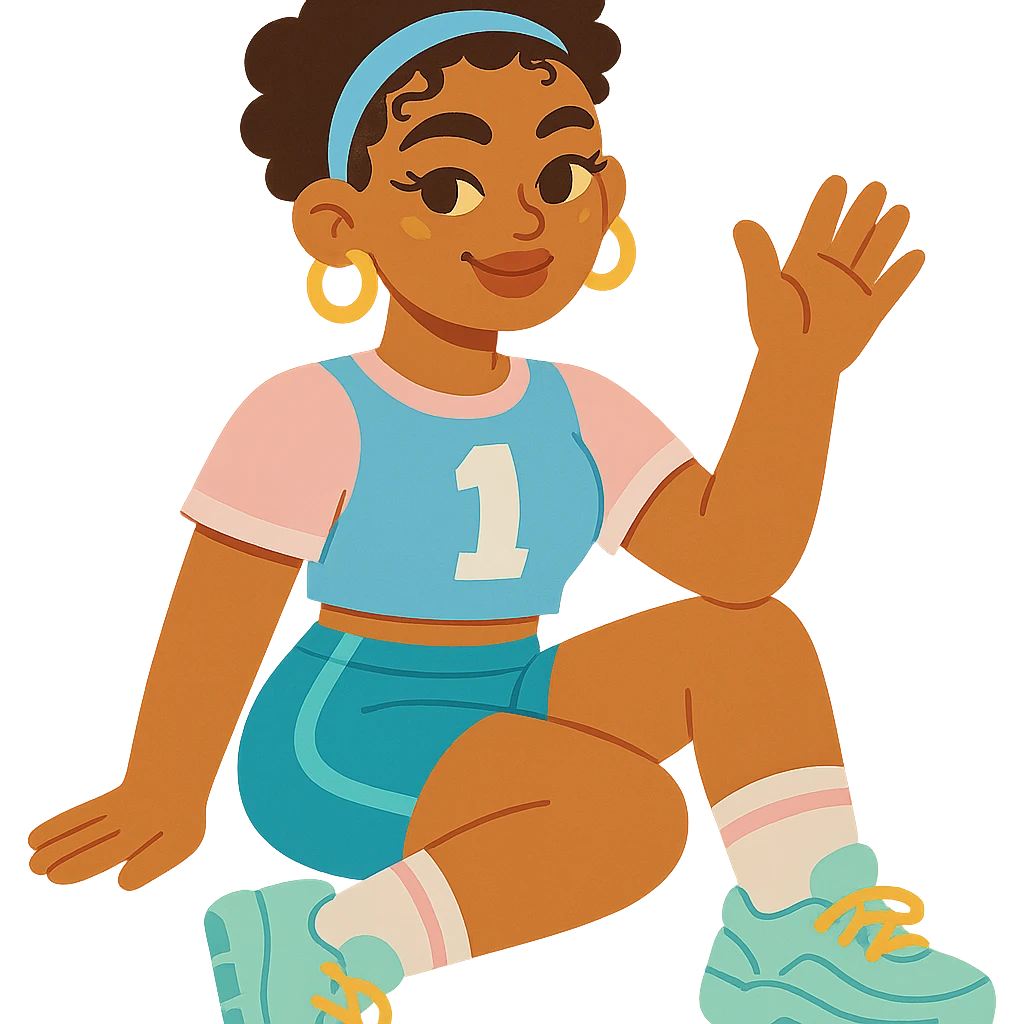 curly hair, light brown skin, baby hairs, subtle makeup with highlighter, Y2K and sportlife style emoji
