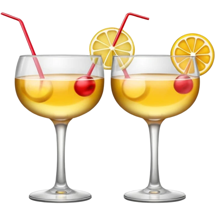 two realistic glasses of cocktail in emoji style, one coupe glass and one martini emoji
