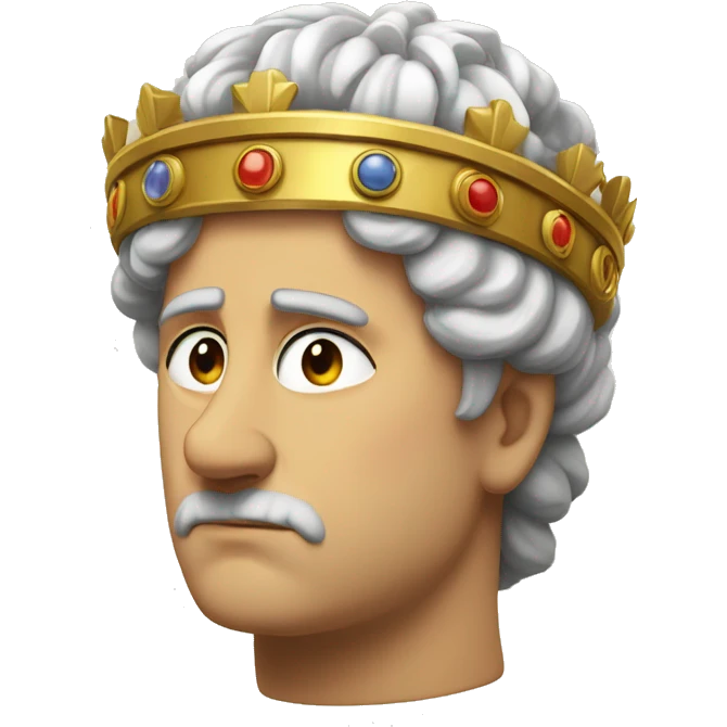 Sad Emperor: A Roman emperor wearing a laurel crown and toga, looking down with a tear rolling down his cheek, expressing sadness—perhaps over a political loss or defeat. emoji