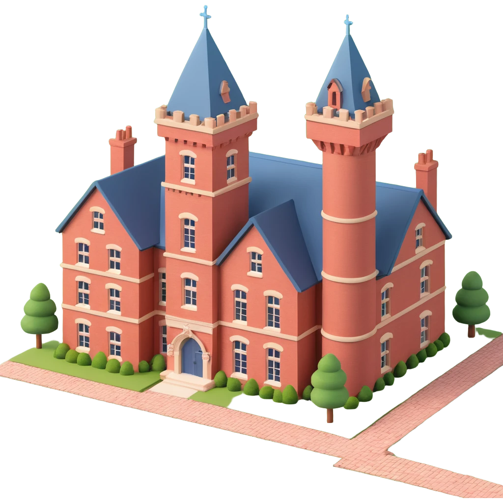 large English country house in red brick with a tower emoji