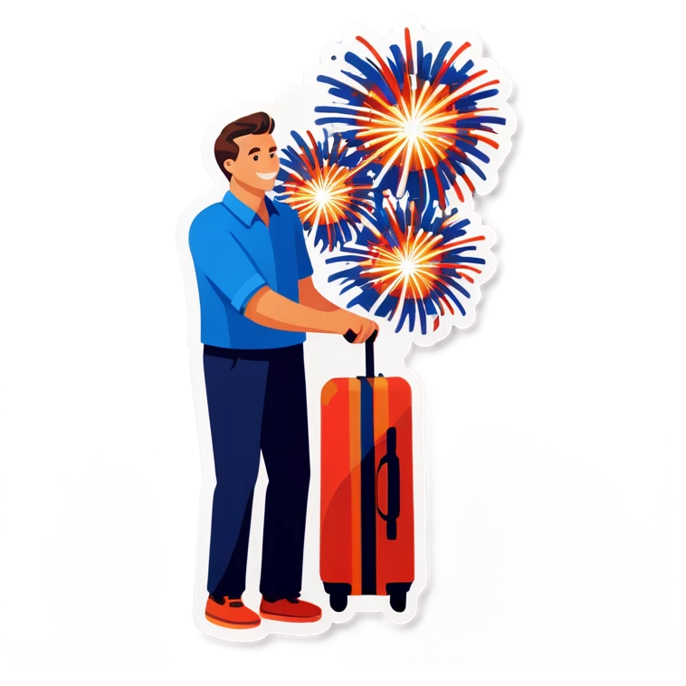 Man holding suitcase of fireworks emoji